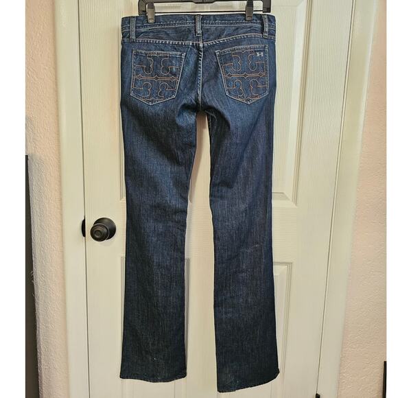 Habitual For Tory By TRB Tory Burch Size 28 Low Rise Dark Wash Boot Cut Jeans - Picture 3 of 5